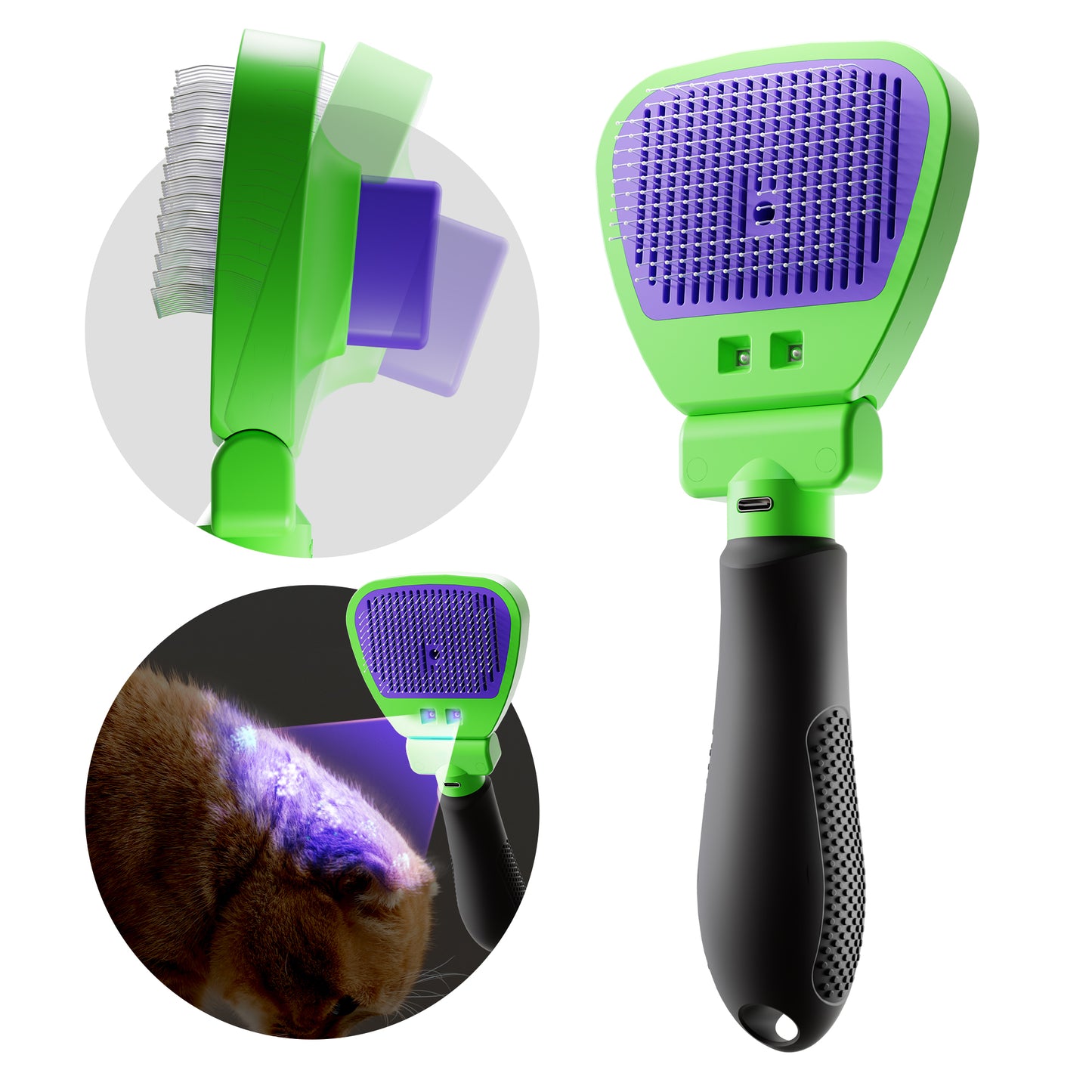 Fido Fave Self-Cleaning Cat Slicker Brush for Short & Long Hair, Shedding & Grooming Brush with Wood’s Lamp