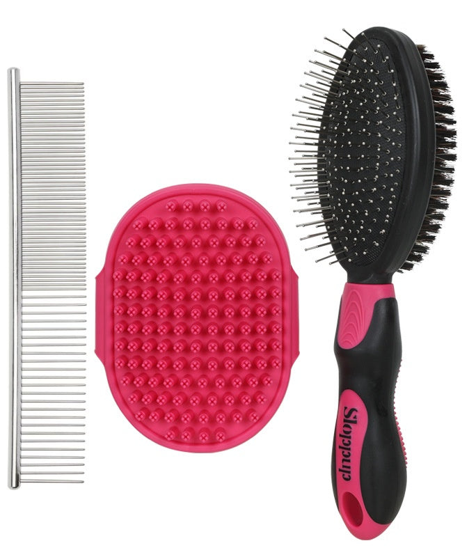 Fido Fave Pet Grooming Brush & Metal Comb – Double-Sided Deshedding and Bathing Brush with Stainless Steel Comb for Dogs and Cats – Tangle Removal, Hair Care & Shedding Control