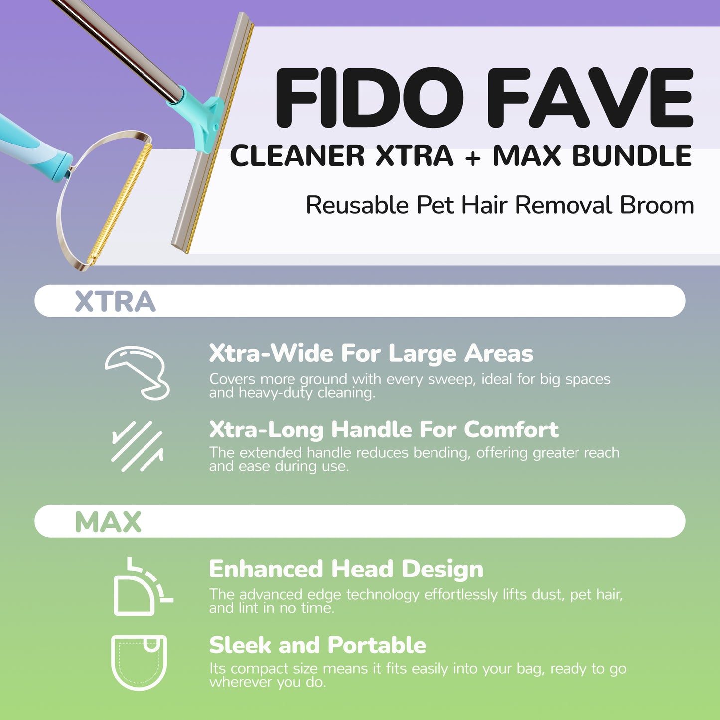 Fido Fave Pet Hair Remover Bundle – Xtra & Max Carpet Scraper, Dog & Cat Hair Remover for Couch, Clothes, Rugs