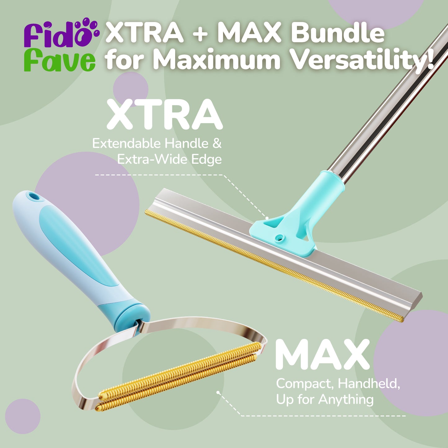 Fido Fave Pet Hair Remover Bundle – Xtra & Max Carpet Scraper, Dog & Cat Hair Remover for Couch, Clothes, Rugs