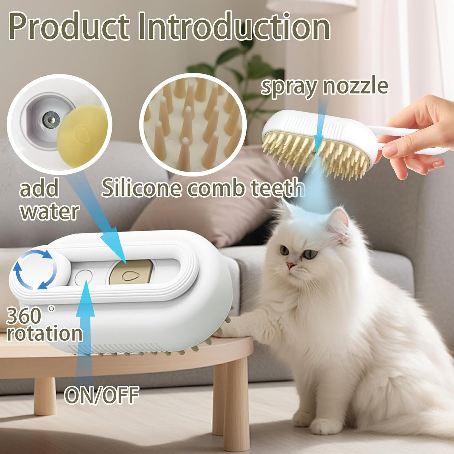 Fido Fave 2-in-1 Pet Grooming Kit – Cat Steam Brush with Spray & Contoured Grip Flea Comb for Dogs and Cats – Hair Removal, Cleaning & Flea Control for Long & Short Haired Pets
