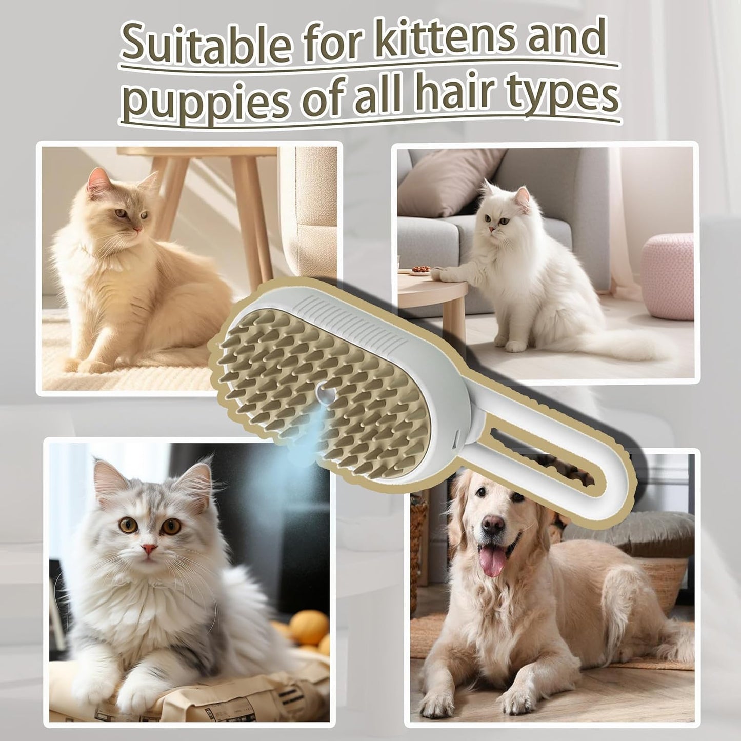 Fido Fave 2-in-1 Pet Grooming Kit – Cat Steam Brush with Spray & Contoured Grip Flea Comb for Dogs and Cats – Hair Removal, Cleaning & Flea Control for Long & Short Haired Pets