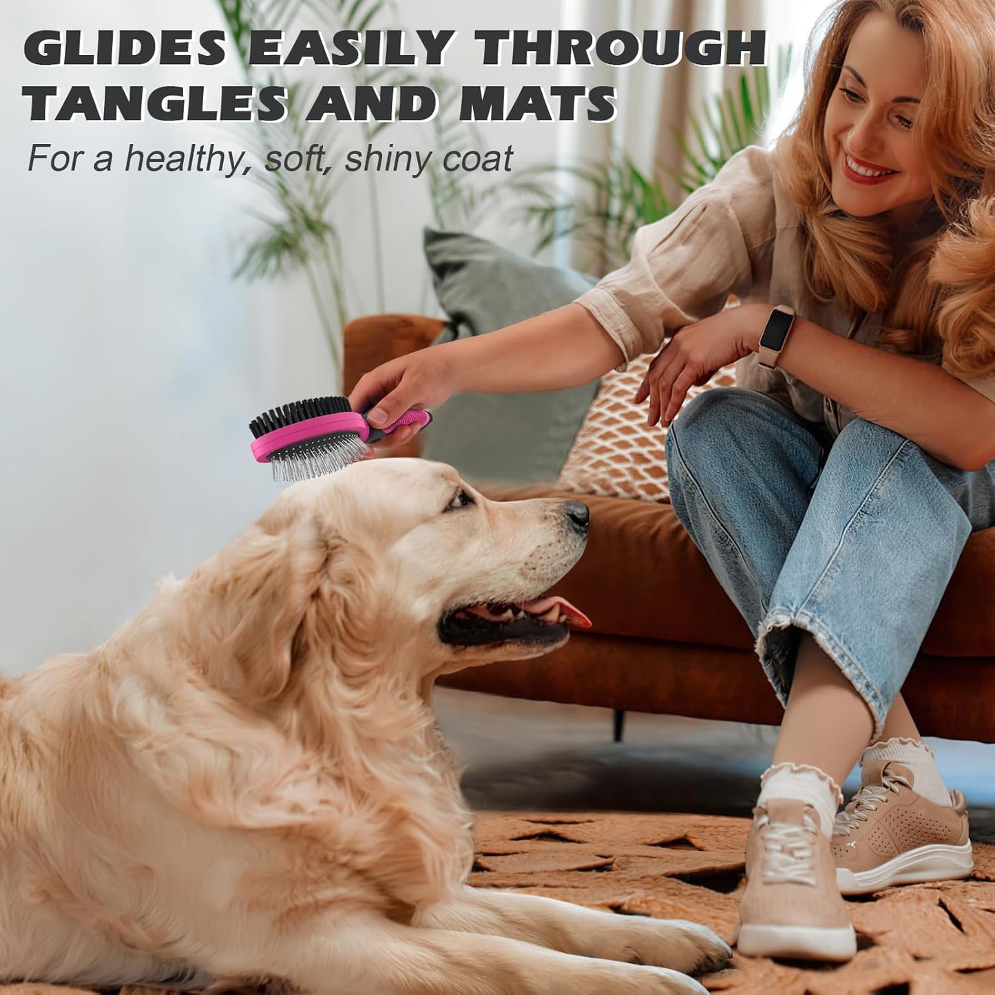 Fido Fave Pet Grooming Brush & Metal Comb – Double-Sided Deshedding and Bathing Brush with Stainless Steel Comb for Dogs and Cats – Tangle Removal, Hair Care & Shedding Control