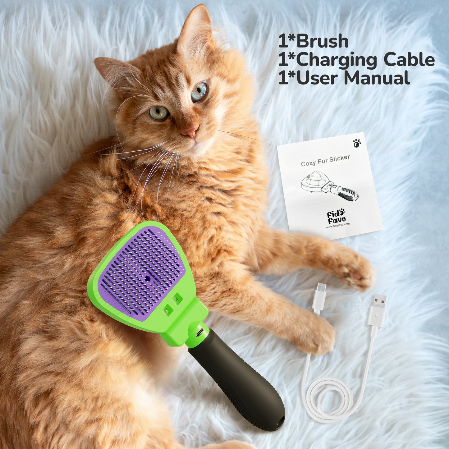 Fido Fave Self-Cleaning Cat Slicker Brush for Short & Long Hair, Shedding & Grooming Brush with Wood’s Lamp