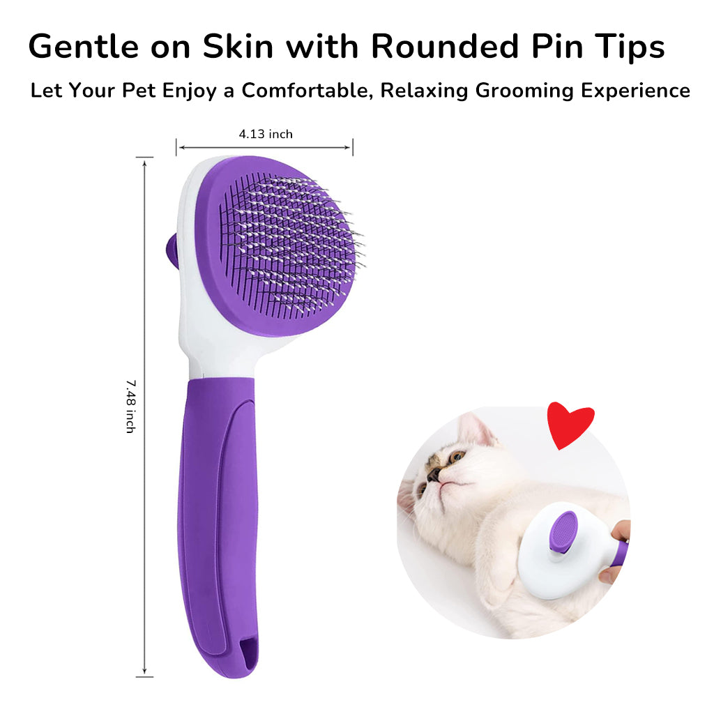 Self-Cleaning Pet Slicker Brush with Quick Release Button – Gentle Deshedding & Dematting Grooming Tool for Dogs & Cats, Stainless-Steel Pins with Rounded Tips, Comfortable Non-Slip Grip Handle