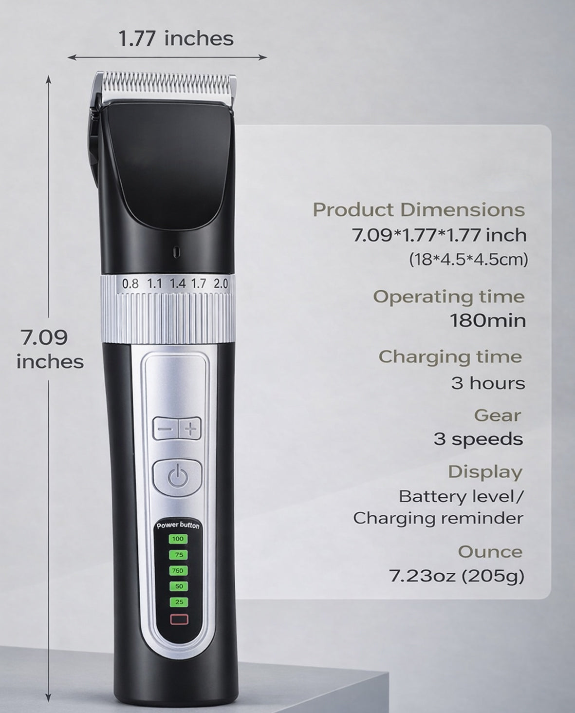 Fido Fave 35-Tooth Titanium-Ceramic Blade, 390W Motor, 1500mAh, LED Battery Display, 3 Speeds & 6 Guide Combs Dog Powerful Grooming Clipper, Black