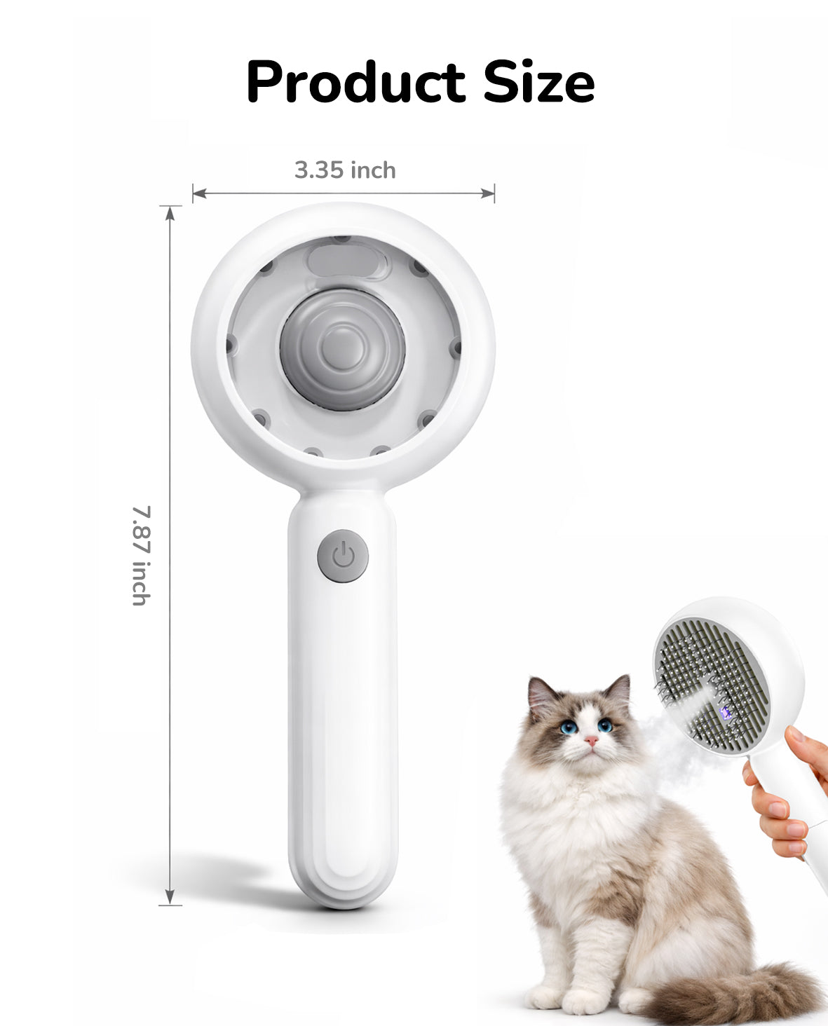 Fido Fave Press-to-Spray Mist Anti-Static Detangling & Smoothing Refillable Water Tank Grooming Brush for Dog & Cats, Grey