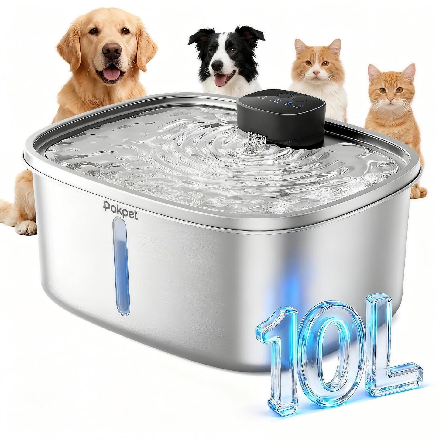 2.64 Gallon Large Capacity All-Stainless Steel Automatic Dog Water Fountain