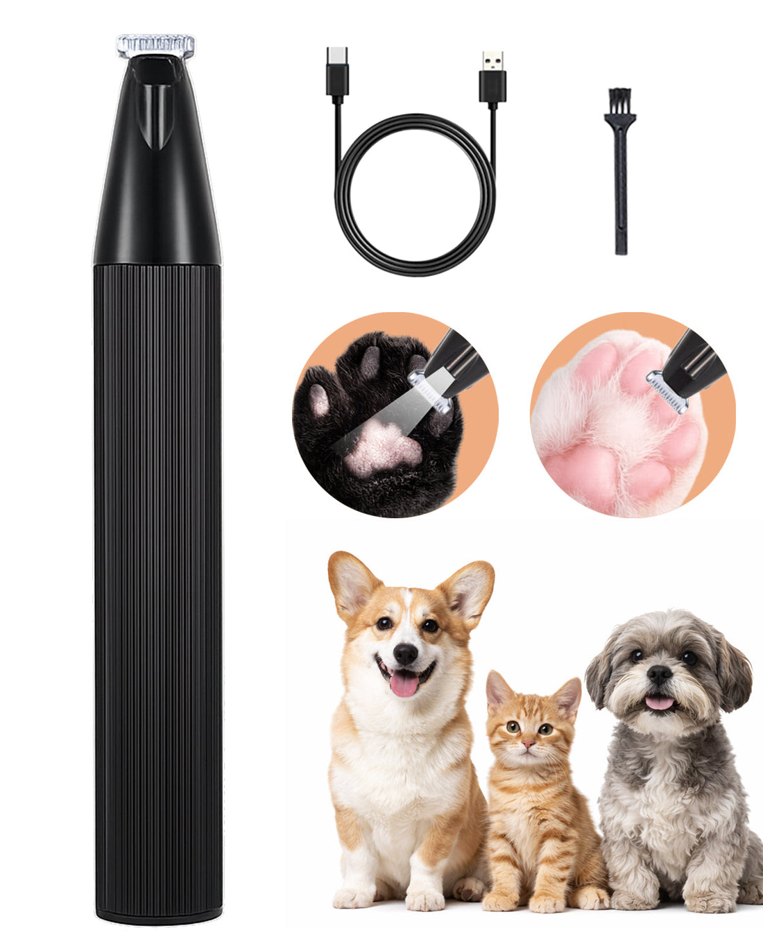 Dog paw trimmer with ceramic blade and LED