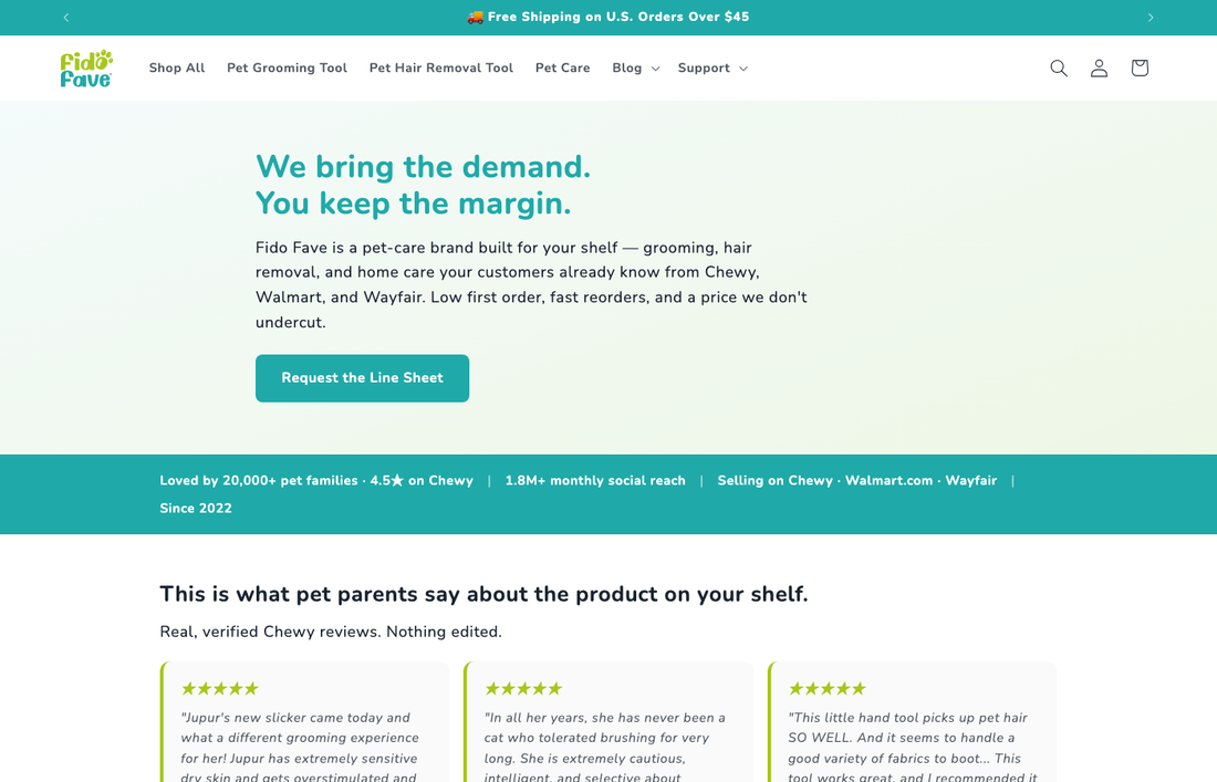 Fido Fave wholesale page: We bring the demand. You keep the margin.