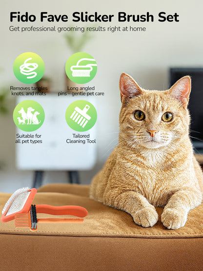 Fido Fave Slicker Brush for Cats, Stainless Steel Pins with Polished Tips, Lightweight Beech Wood Handle – Pink Medium