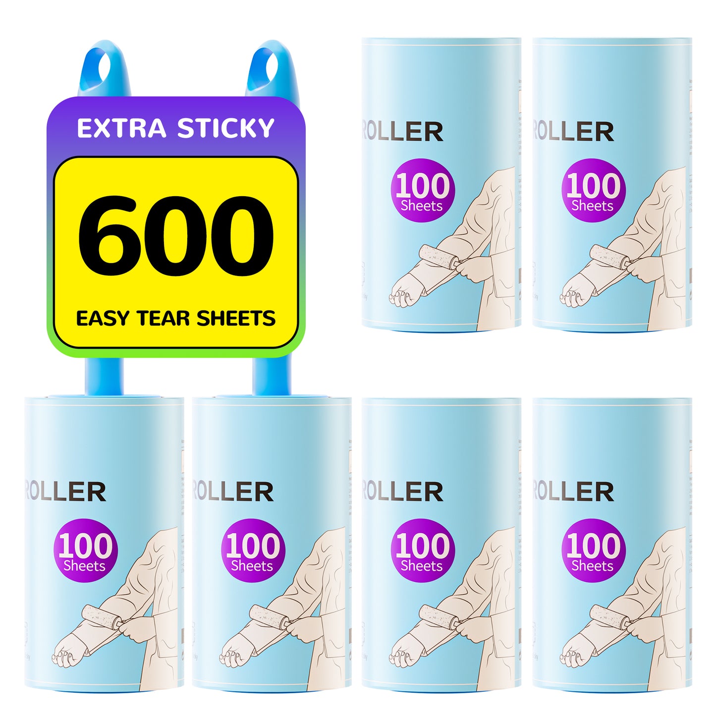 Extra Sticky Lint Roller for Pet Hair – 3 Handles Included – Powerful Pet Hair Remover for Clothes, Furniture & Car – Must-Have Grooming Tool for Dog Owners