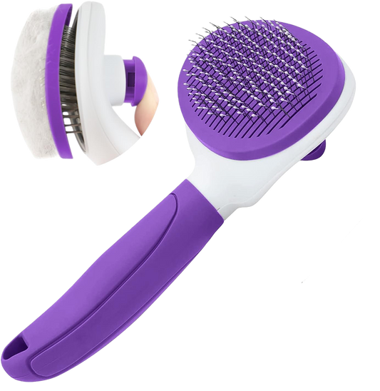 Self-Cleaning Pet Slicker Brush with Quick Release Button – Gentle Deshedding & Dematting Grooming Tool for Dogs & Cats, Stainless-Steel Pins with Rounded Tips, Comfortable Non-Slip Grip Handle