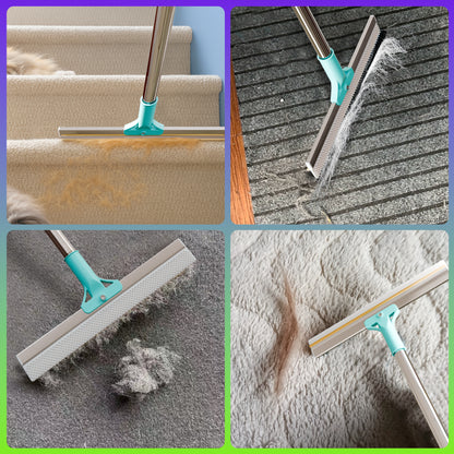 Dual-Sided Pet Hair Removal Carpet Rake – Silicone & Metal Edge Cleaner with Snap-Lock Adjustable Handle – Deep Cleaning Tool for Dog & Cat Hair on Rugs, Carpets & Stairs