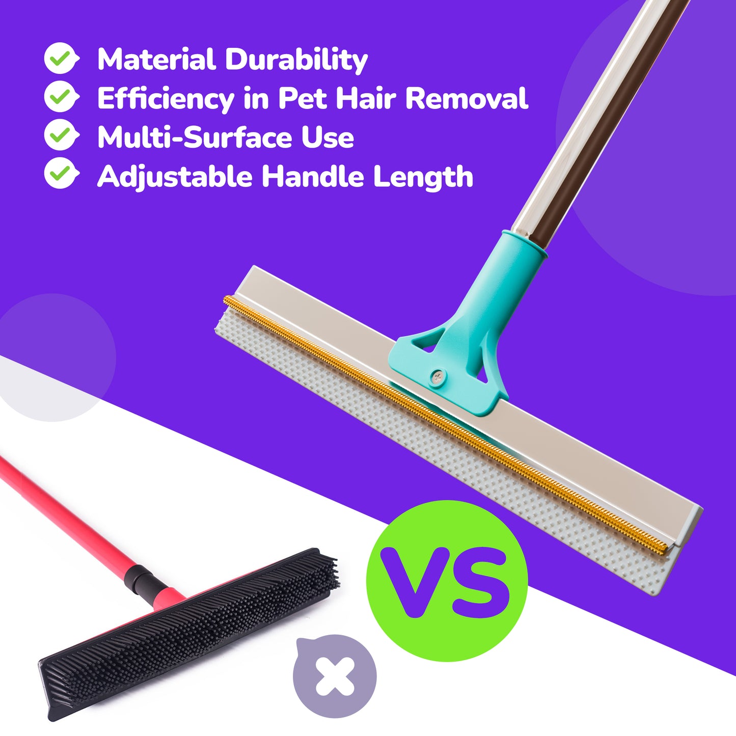 Dual-Sided Pet Hair Removal Carpet Rake – Silicone & Metal Edge Cleaner with Snap-Lock Adjustable Handle – Deep Cleaning Tool for Dog & Cat Hair on Rugs, Carpets & Stairs