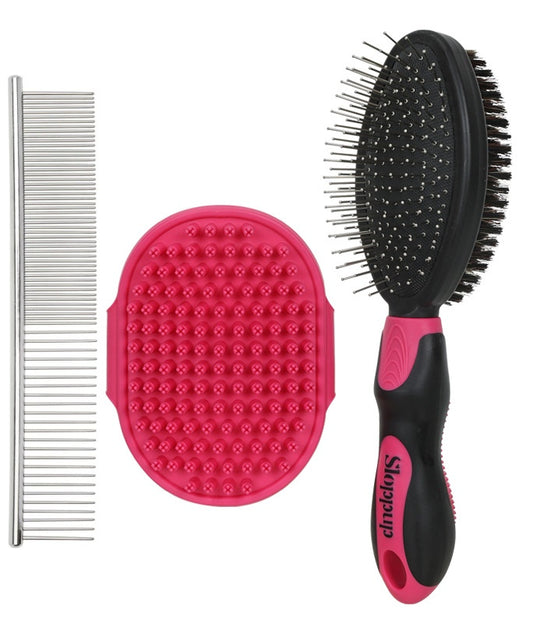 Fido Fave Pet Grooming Brush & Metal Comb – Double-Sided Deshedding and Bathing Brush with Stainless Steel Comb for Dogs and Cats – Tangle Removal, Hair Care & Shedding Control