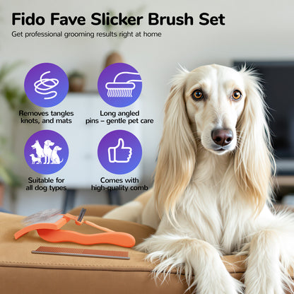 2PCS Slicker Brush for Dogs & Pet Comb,Professional Dog Grooming Brush (Goldendoodles,Poodles,Labradoodles) with Extra Long Pins to Effectively Remove Tangles, Knots and Mats (Pink)