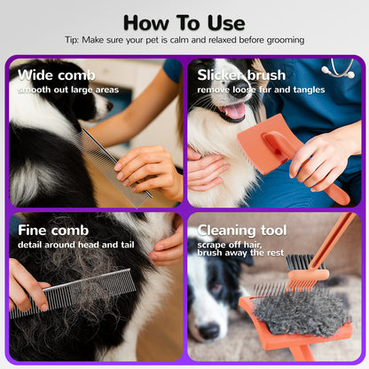 2PCS Slicker Brush for Dogs & Pet Comb,Professional Dog Grooming Brush (Goldendoodles,Poodles,Labradoodles) with Extra Long Pins to Effectively Remove Tangles, Knots and Mats (Pink)