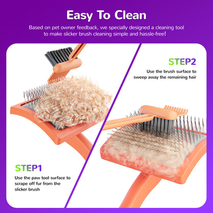 2PCS Slicker Brush for Dogs & Pet Comb,Professional Dog Grooming Brush (Goldendoodles,Poodles,Labradoodles) with Extra Long Pins to Effectively Remove Tangles, Knots and Mats (Pink)