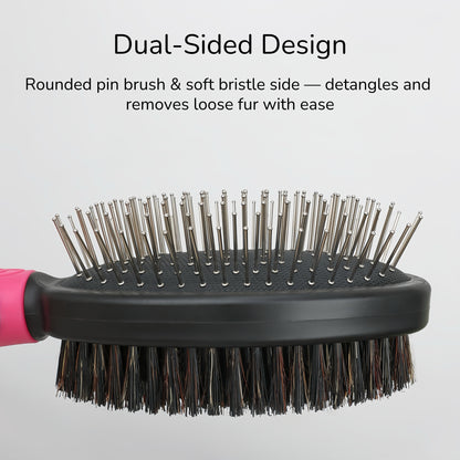 Fido Fave Pet Grooming Brush & Metal Comb – Double-Sided Deshedding and Bathing Brush with Stainless Steel Comb for Dogs and Cats – Tangle Removal, Hair Care & Shedding Control