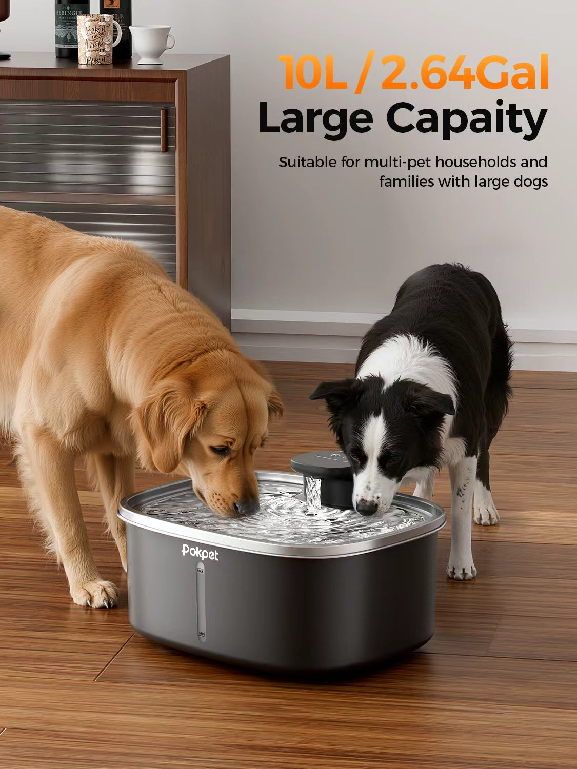 2.64 Gallon Large Capacity Automatic Pet Water Fountain,Black