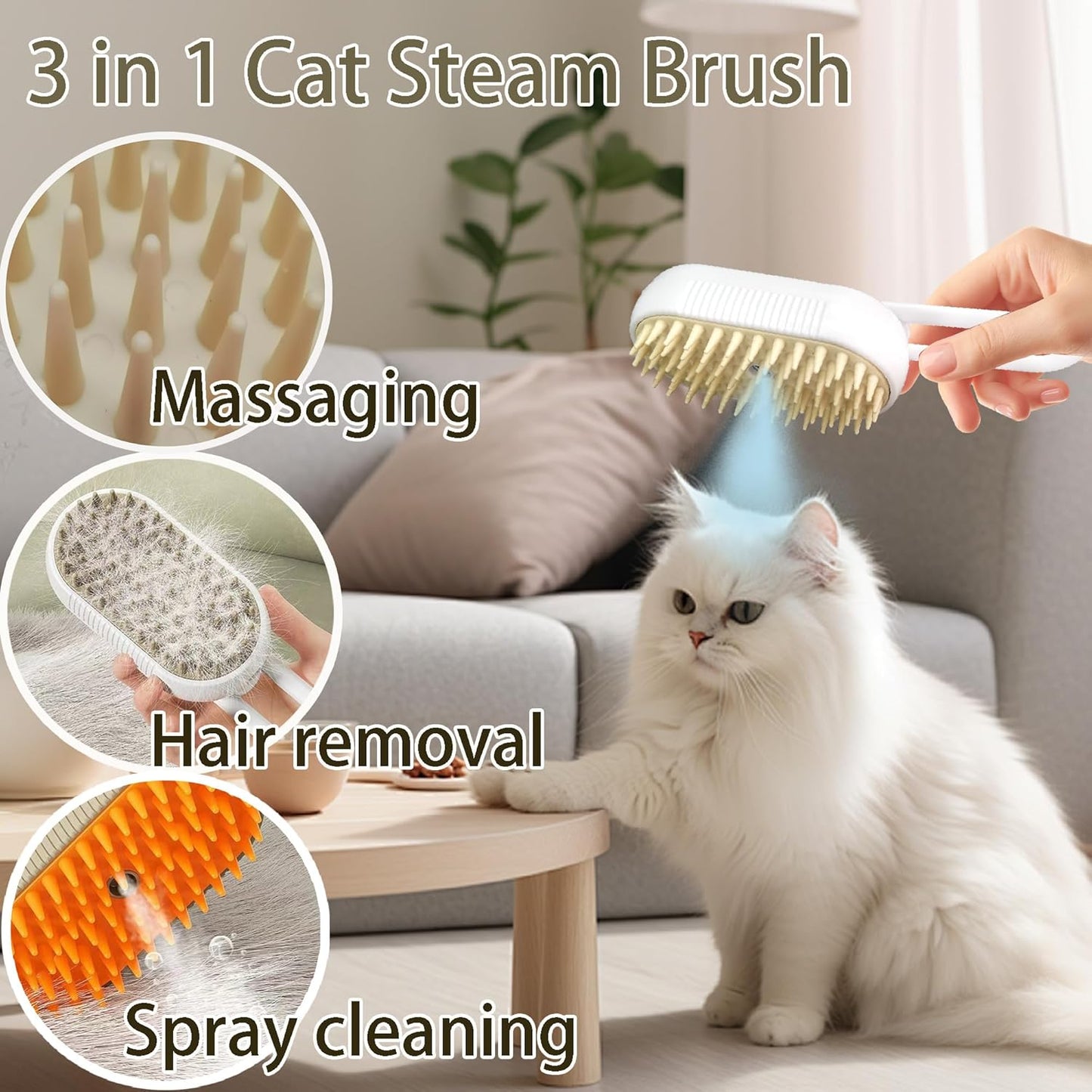 Fido Fave 2-in-1 Pet Grooming Kit – Cat Steam Brush with Spray & Contoured Grip Flea Comb for Dogs and Cats – Hair Removal, Cleaning & Flea Control for Long & Short Haired Pets