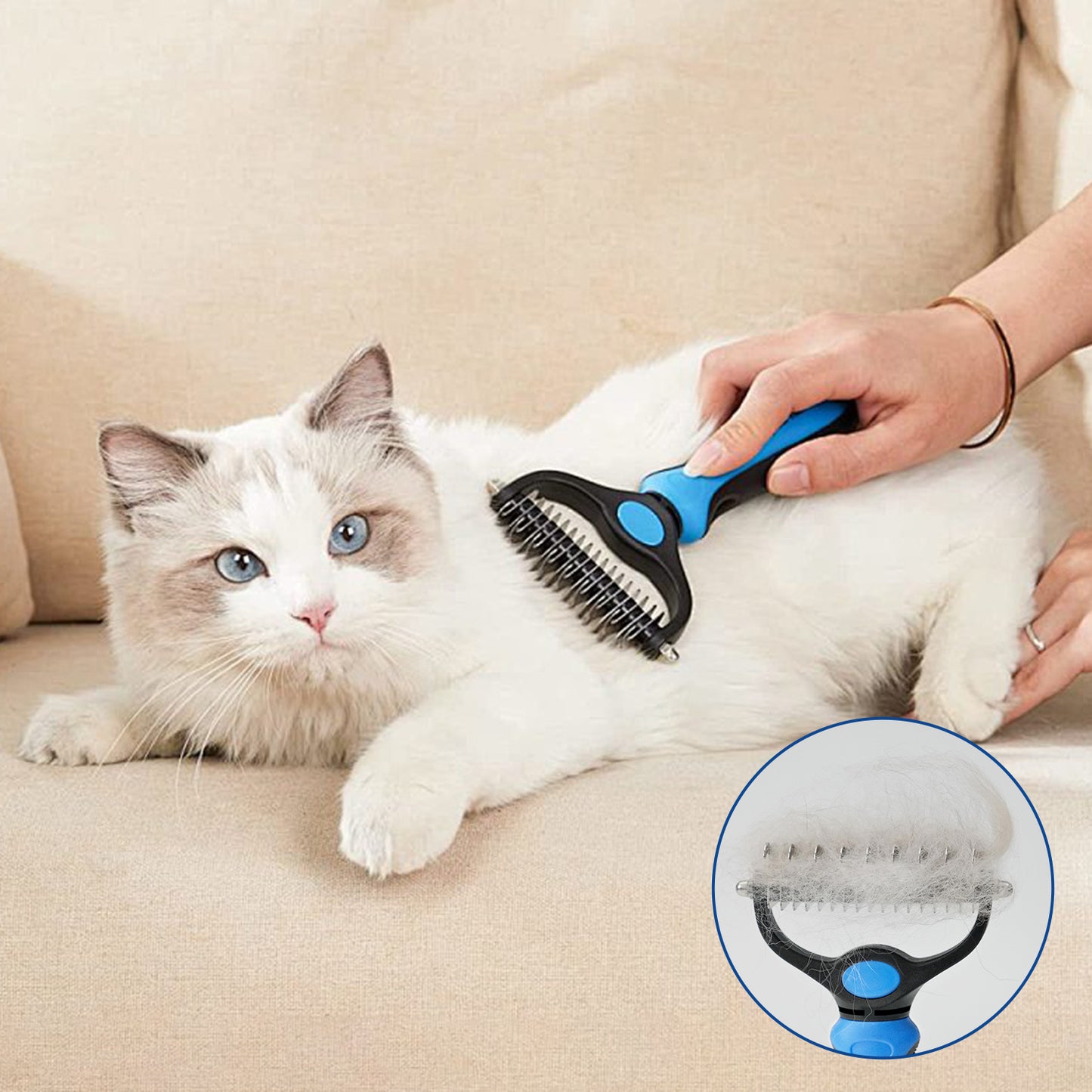 Fido Fave Dog Grooming Brush and Comb Set – Double-Sided Deshedding & Dematting Rake with Stainless Steel Comb for Long-Haired and Thick-Coated Dogs