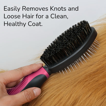 Fido Fave Pet Grooming Brush & Metal Comb – Double-Sided Deshedding and Bathing Brush with Stainless Steel Comb for Dogs and Cats – Tangle Removal, Hair Care & Shedding Control