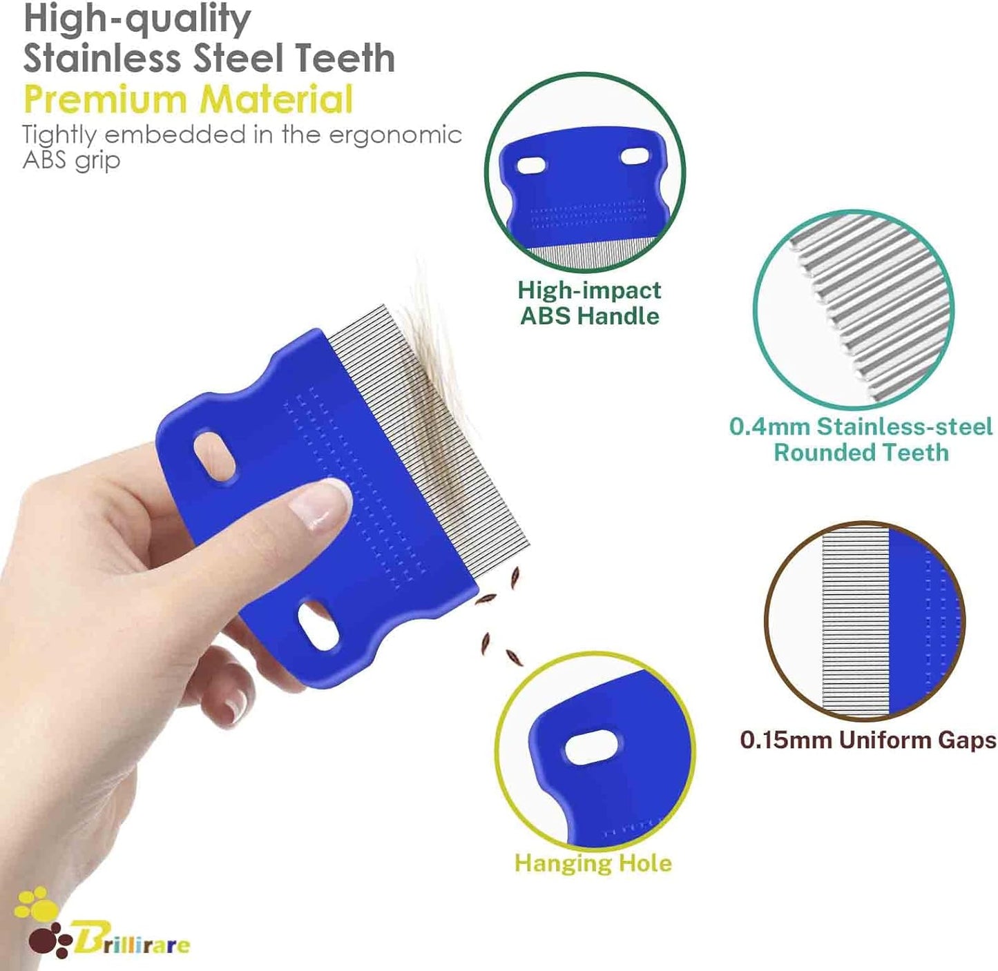 Fido Fave 2-in-1 Pet Grooming Comb Set – 5-Pack Stainless Steel Dog & Cat Combs with Metal Dual-Sided Detangling Comb – Tear Stain Remover, Flea & Lice Grooming for All Coat Types