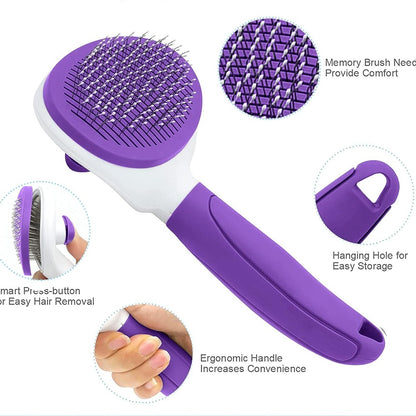 Self-Cleaning Pet Slicker Brush with Quick Release Button – Gentle Deshedding & Dematting Grooming Tool for Dogs & Cats, Stainless-Steel Pins with Rounded Tips, Comfortable Non-Slip Grip Handle