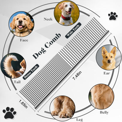 Fido Fave Pet Grooming Brush & Metal Comb – Double-Sided Deshedding and Bathing Brush with Stainless Steel Comb for Dogs and Cats – Tangle Removal, Hair Care & Shedding Control