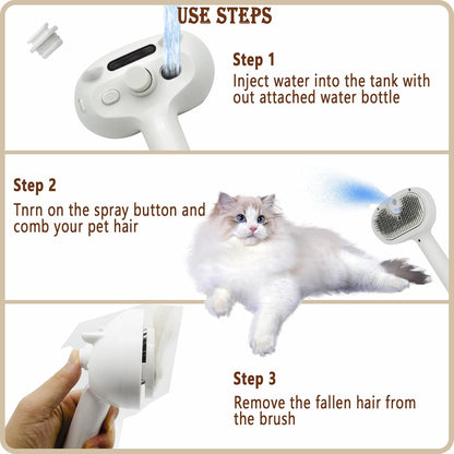 Pet Steam Brush for Dog & Cat, 3 in 1 Pet Spray Hair Removal Comb Rechargeable Steam for Shedding & Grooming Water Brush for Long Short Haired Pets for Removes Loose Hair and Reduces Shedding