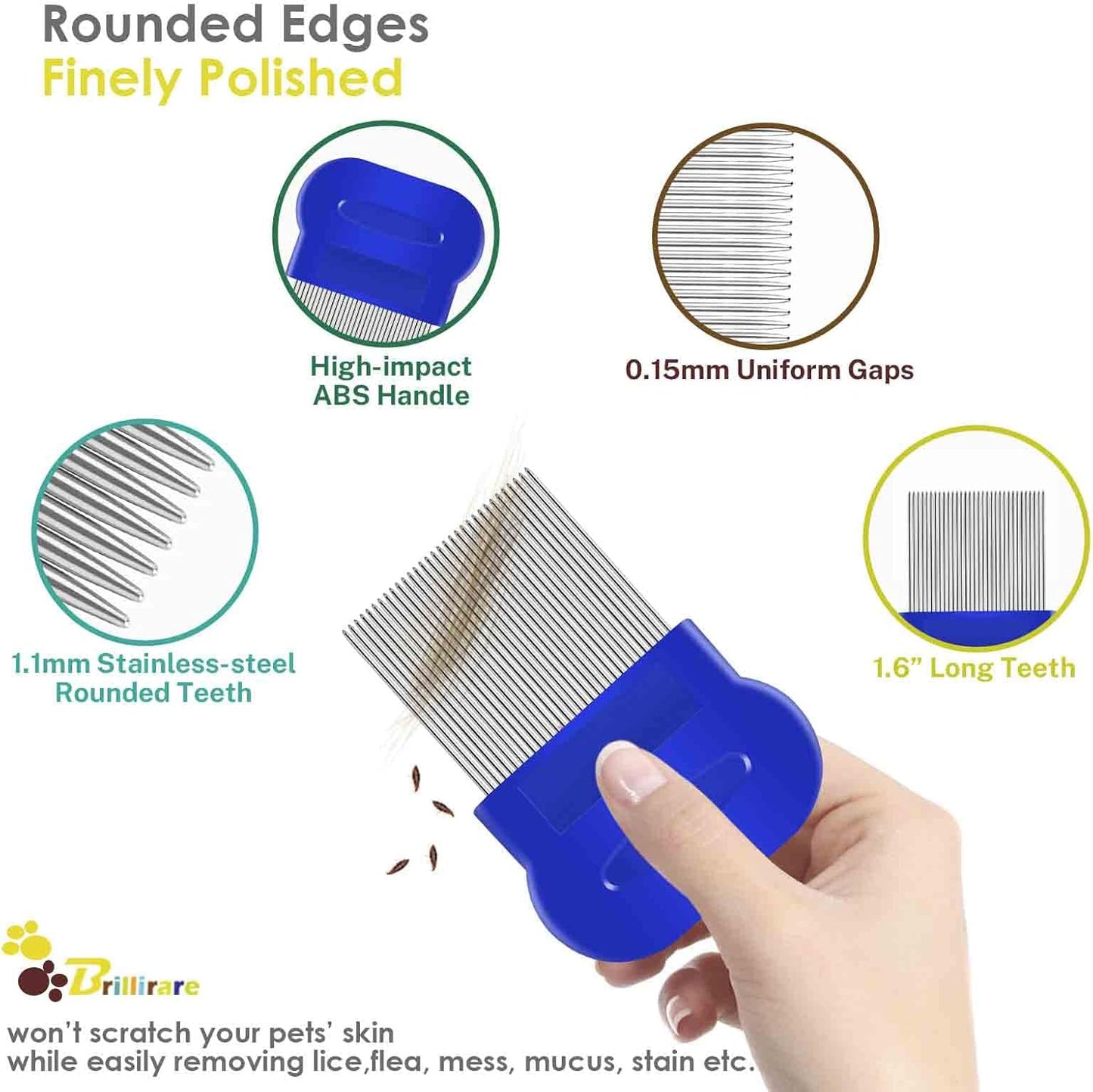 Fido Fave 2-in-1 Pet Grooming Comb Set – 5-Pack Stainless Steel Dog & Cat Combs with Metal Dual-Sided Detangling Comb – Tear Stain Remover, Flea & Lice Grooming for All Coat Types