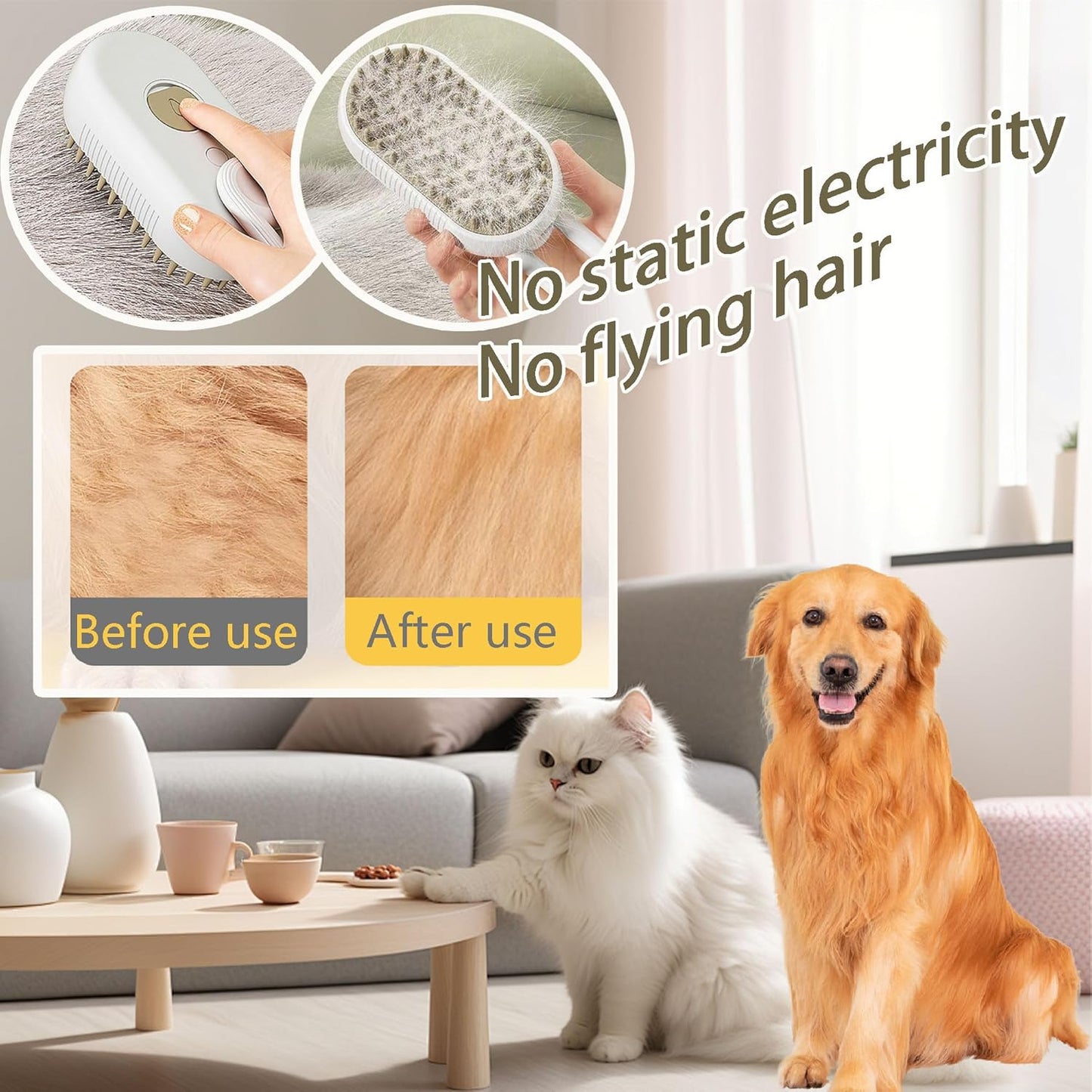 Fido Fave 2-in-1 Pet Grooming Kit – Cat Steam Brush with Spray & Contoured Grip Flea Comb for Dogs and Cats – Hair Removal, Cleaning & Flea Control for Long & Short Haired Pets