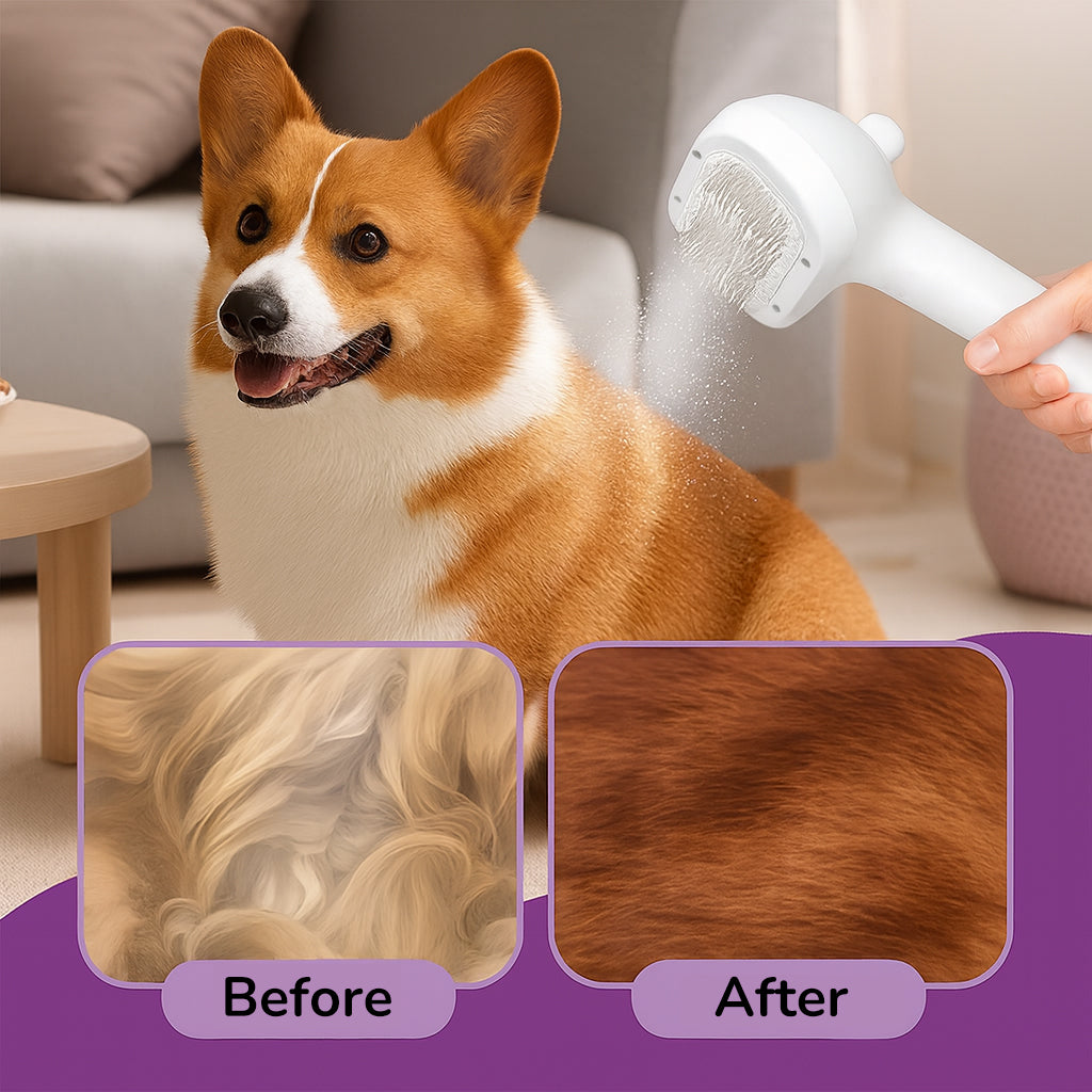 Pet Steam Brush for Dog & Cat, 3 in 1 Pet Spray Hair Removal Comb Rechargeable Steam for Shedding & Grooming Water Brush for Long Short Haired Pets for Removes Loose Hair and Reduces Shedding