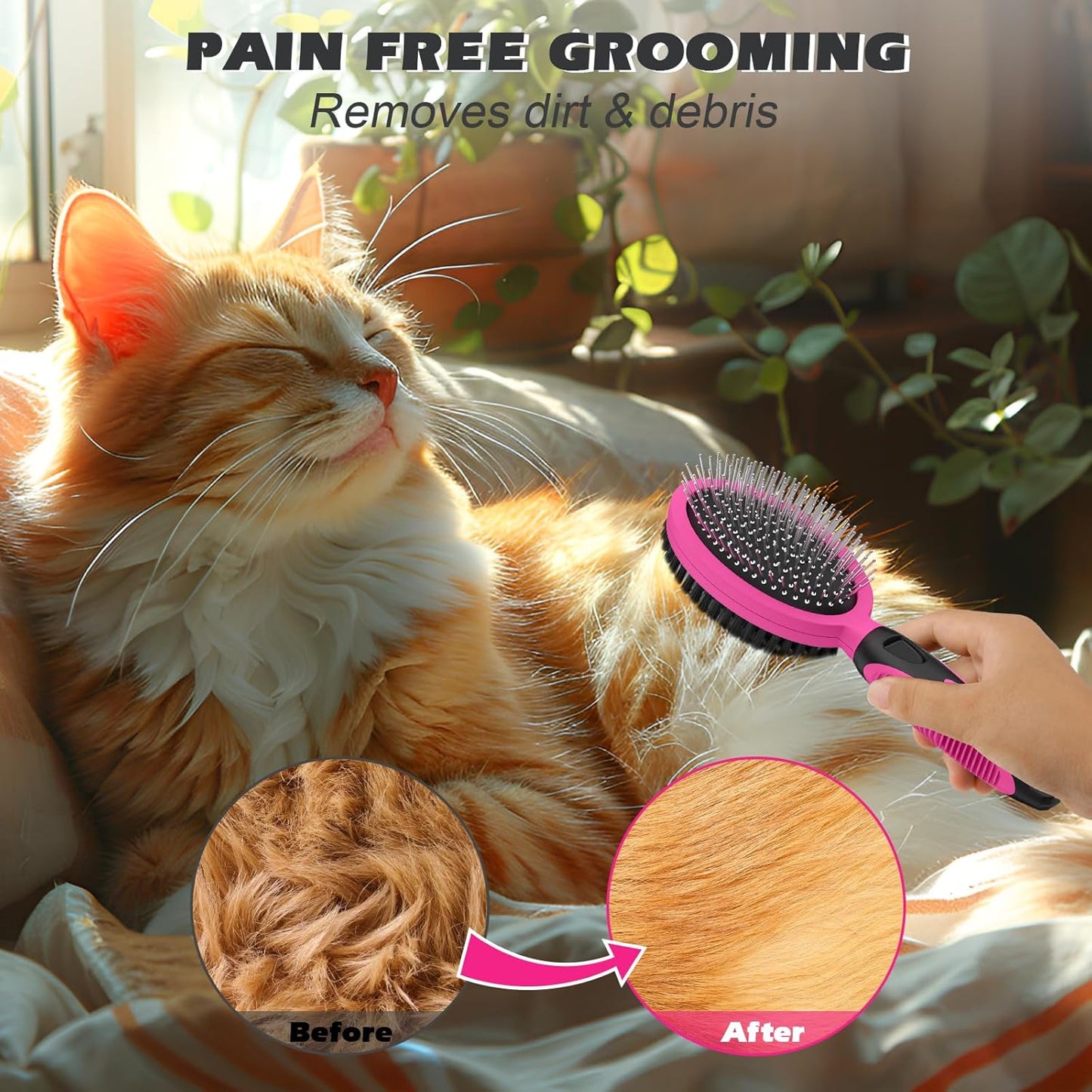 Fido Fave Pet Grooming Brush & Metal Comb – Double-Sided Deshedding and Bathing Brush with Stainless Steel Comb for Dogs and Cats – Tangle Removal, Hair Care & Shedding Control
