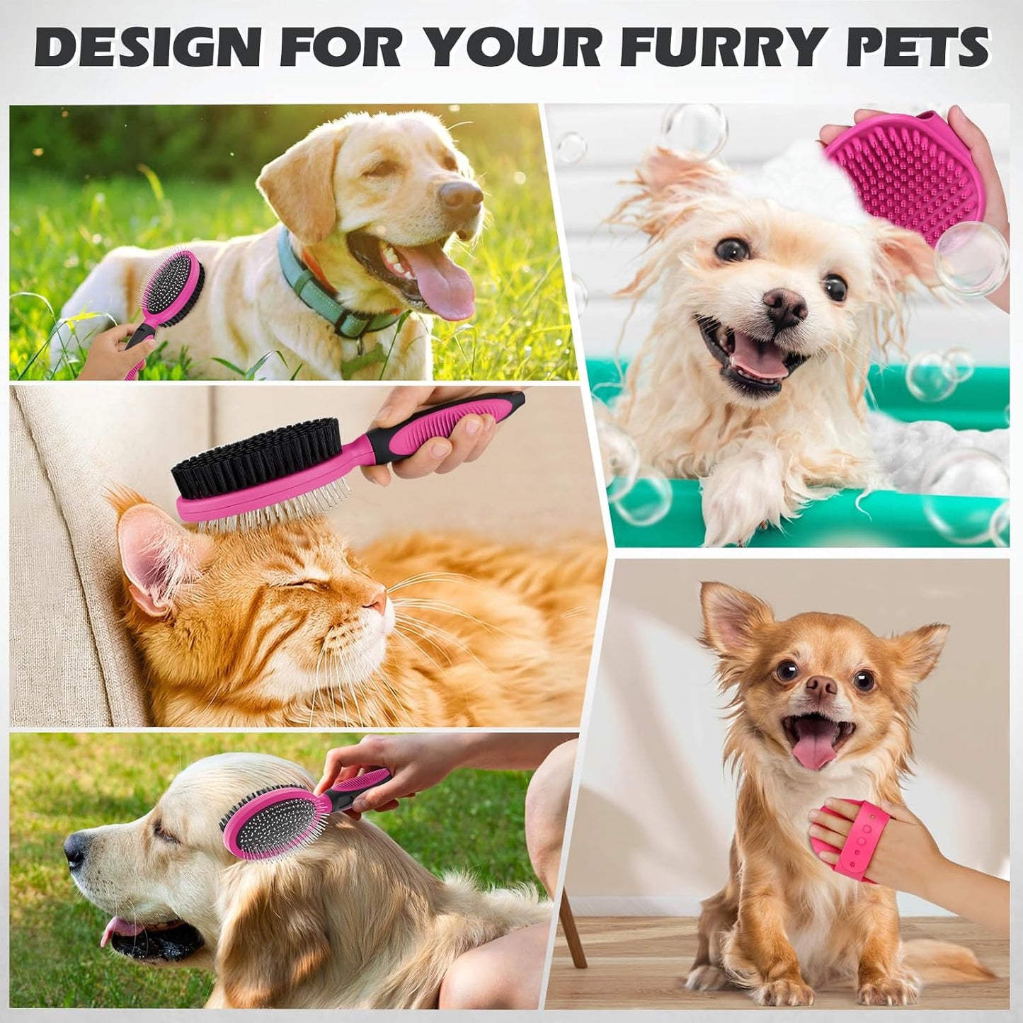 Fido Fave Pet Grooming Brush & Metal Comb – Double-Sided Deshedding and Bathing Brush with Stainless Steel Comb for Dogs and Cats – Tangle Removal, Hair Care & Shedding Control