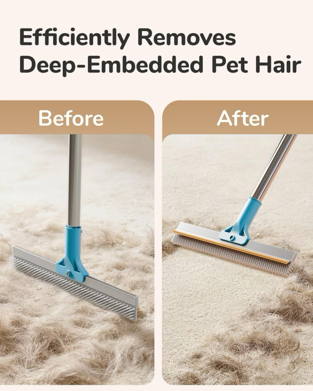 Fido Fave Dual-Sided Pet Hair Removal Carpet Rake with Extended Silicone & Metal Edge
