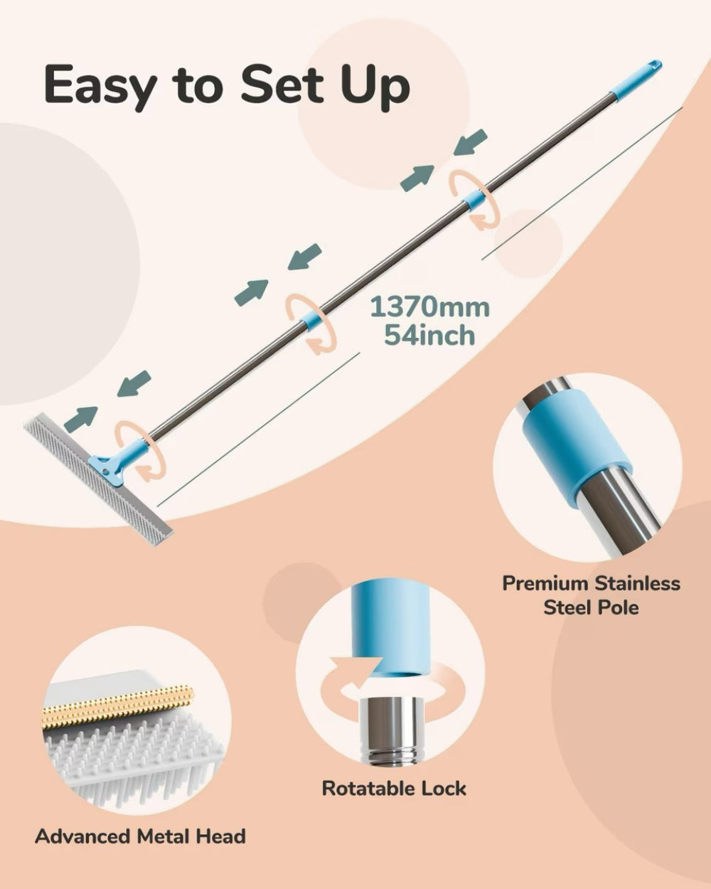 Fido Fave Dual-Sided Pet Hair Removal Carpet Rake with Extended Silicone & Metal Edge