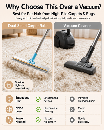 Carpet Rake for High-Pile & Shag Rugs — Extra-Long Silicone Edge