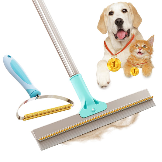Fido Fave Xtra Dual-Sided Carpet Rake & Max Dog Hair Scraper Pet Hair Remover Bundle