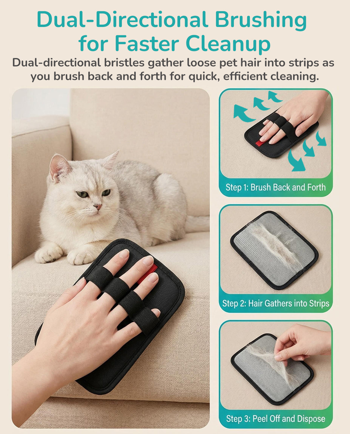 Fido Fave Reusable Washable Pet Hair Remover Glove Lint Remover Electrostatic Dog & Cat Hair Removal Mitt, Black