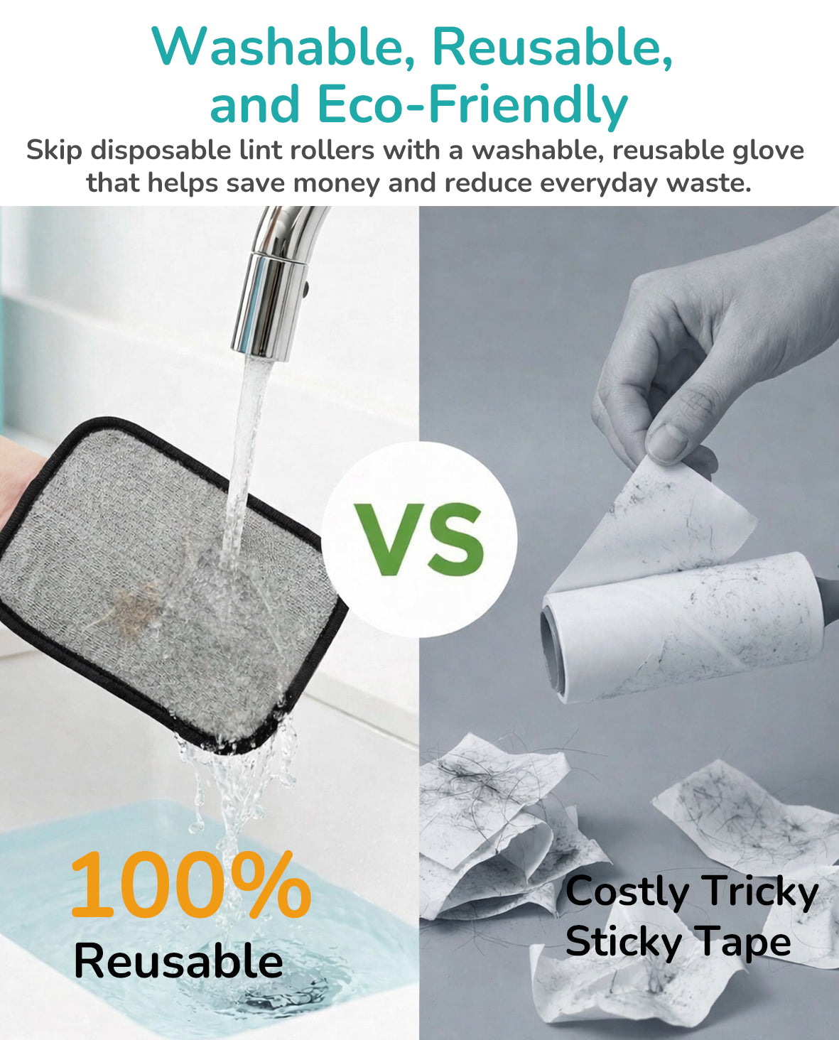 Fido Fave Reusable Washable Pet Hair Remover Glove Lint Remover Electrostatic Dog & Cat Hair Removal Mitt, Black