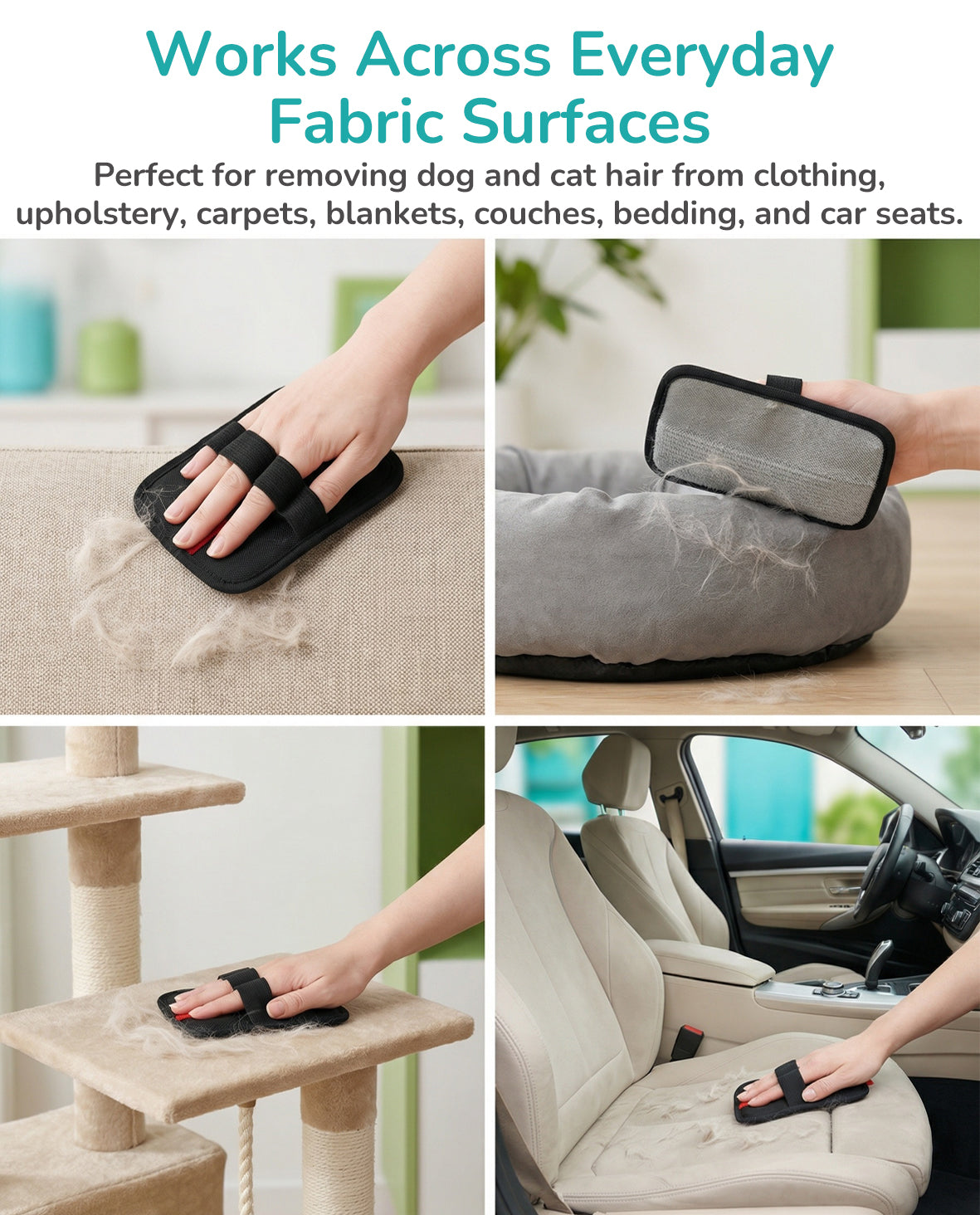 Fido Fave Reusable Washable Pet Hair Remover Glove Lint Remover Electrostatic Dog & Cat Hair Removal Mitt, Black