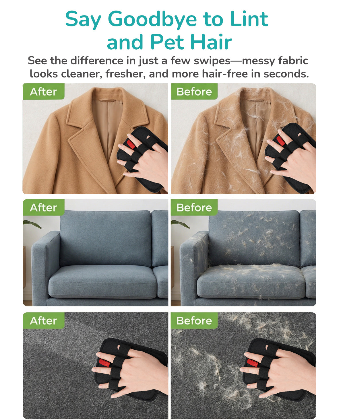 Fido Fave Reusable Washable Pet Hair Remover Glove Lint Remover Electrostatic Dog & Cat Hair Removal Mitt, Black