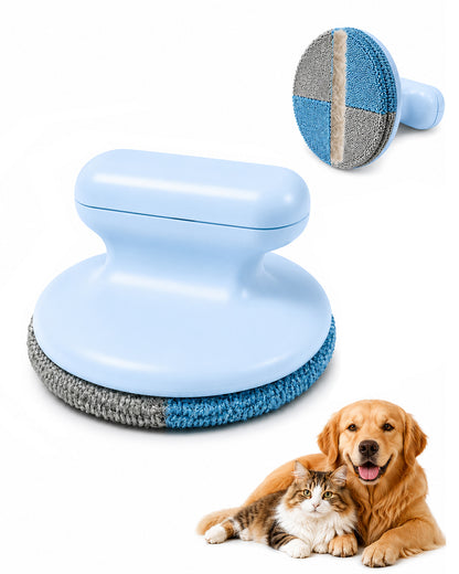Fido Fave 4-Way Pet Hair Removal Tool with Built-In Reusable Gel Lint Roller, Circular Dog & Cat Hair Remover Brush for Car Detailing, Couch, Carpet, Furniture & Lint