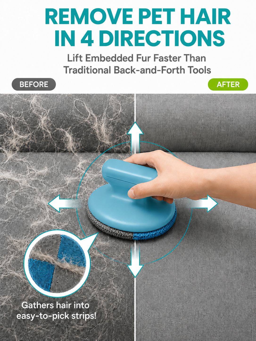 Reusable Pet Hair Remover Brush — Built-In Washable Gel Roller