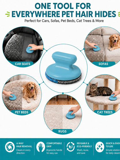 Reusable Pet Hair Remover Brush — Built-In Washable Gel Roller