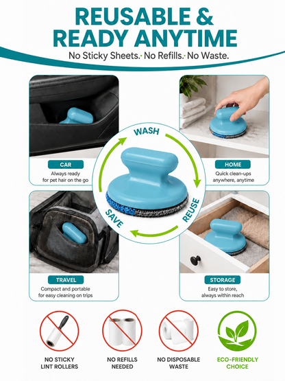 Reusable Pet Hair Remover Brush — Built-In Washable Gel Roller