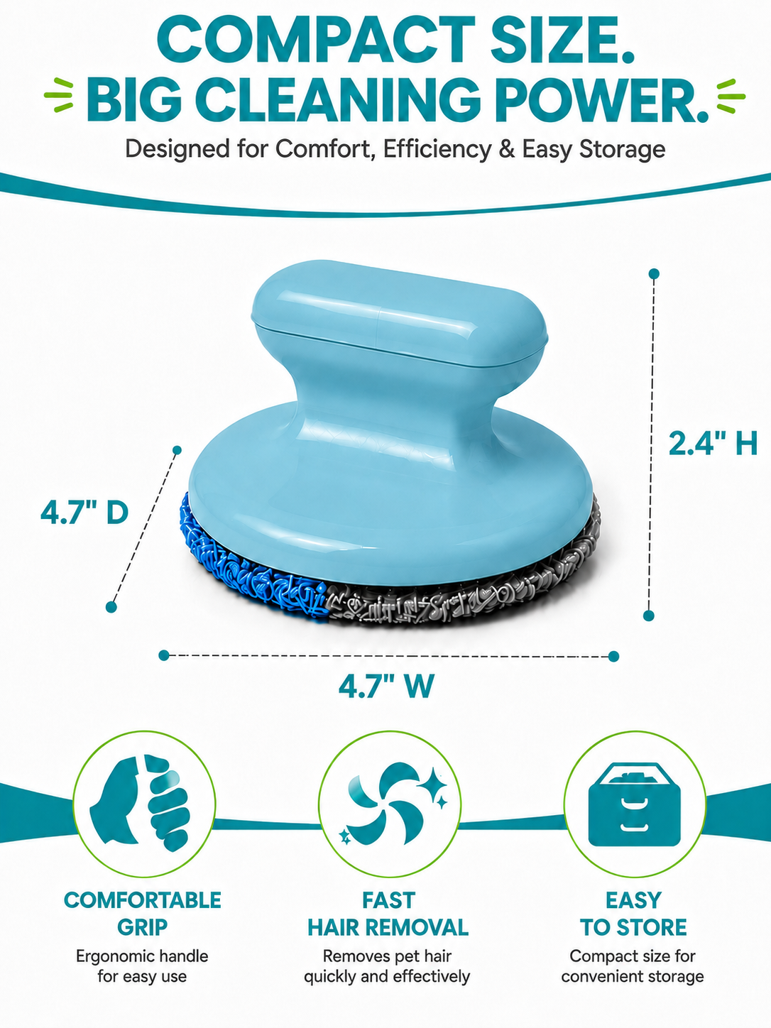 Reusable Pet Hair Remover Brush — Built-In Washable Gel Roller